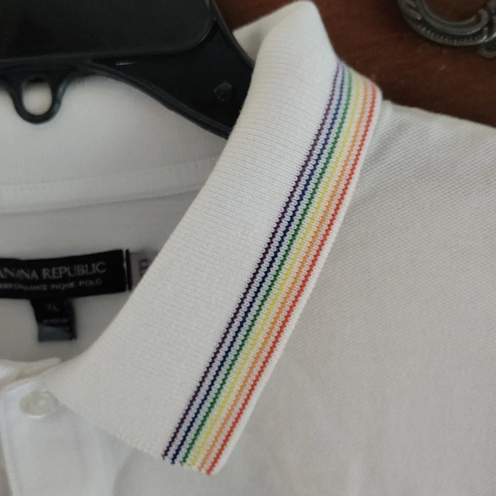 Banana Republic Men's Rainbow 🌈 White Button Polo Shirt Sz XL